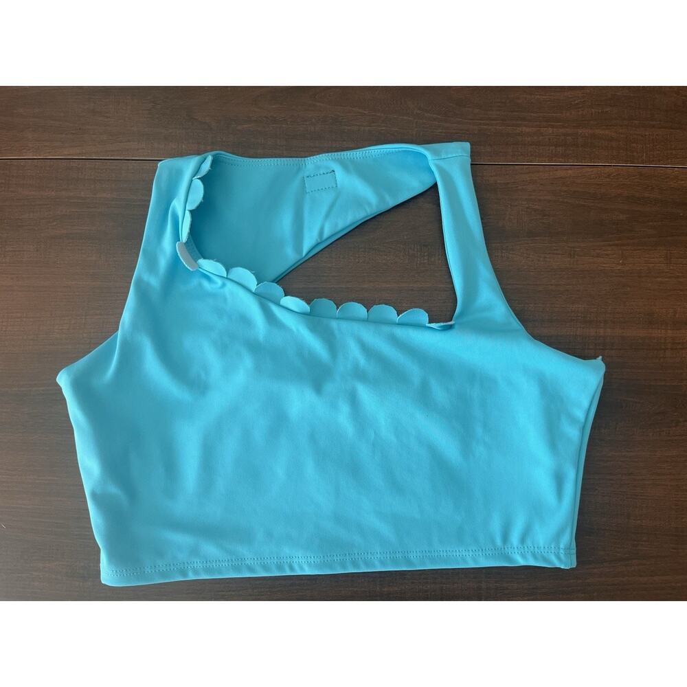 Tiger Friday Teal Blue Crop Bra Top Scalloped NWOT Size Adult Large J